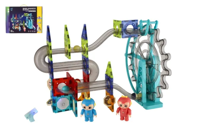Teddies Kuličková dráha magnetická - 80 ks - 16 kuliček + doplňky - se světlem