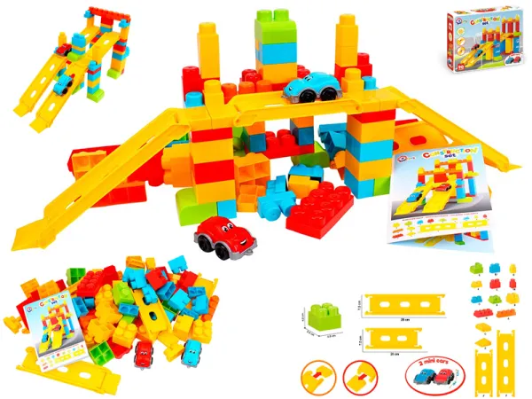 Mikro trading Kostky stavební - 90 ks - s dráhou a auty