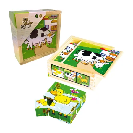 BABU Dřevěné kostky - FARMA domácí zvířata - 9 ks