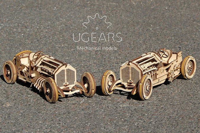 UGEARS 3D dřevěné mechanické puzzle - Auto U-9 Grand Prix