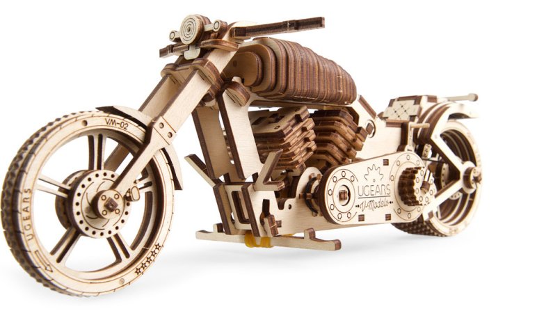 UGEARS 3D dřevěné mechanické puzzle - Motorka VM-02 (Chopper)